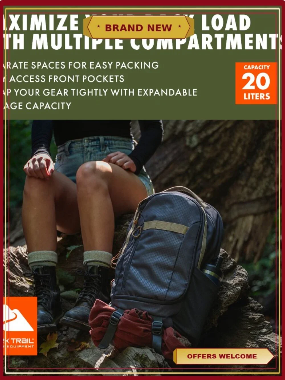 Ozark Trail 20L Polyester Cedar Daypack Backpack with Padded Laptop Compartment